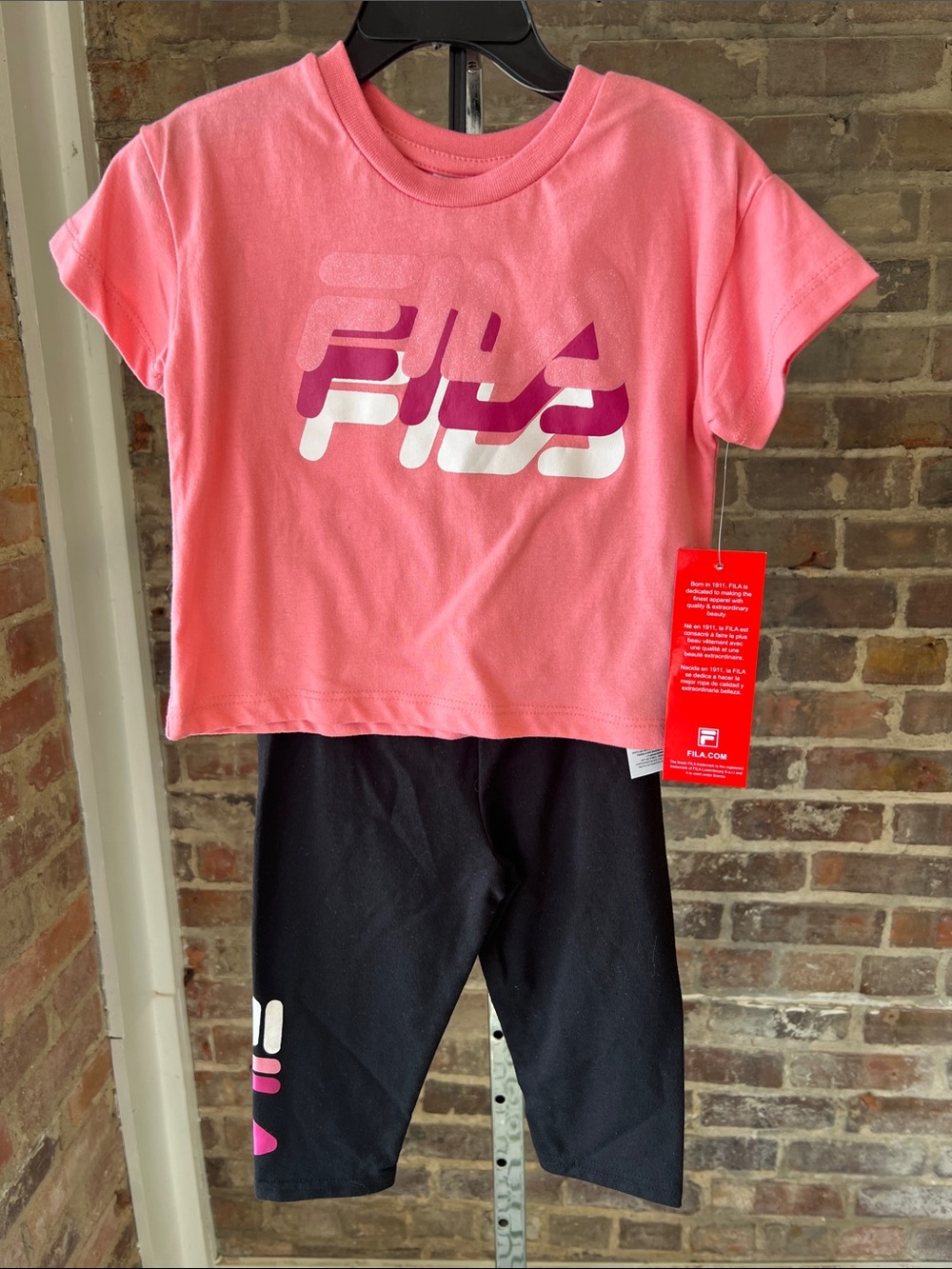 Fila Pink & Black Girls Active Tee and Leggings Set